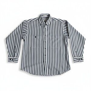 Kenny Rogers Black White Striped Button Down Shirt Size Large 16-16.5 100% Cotto